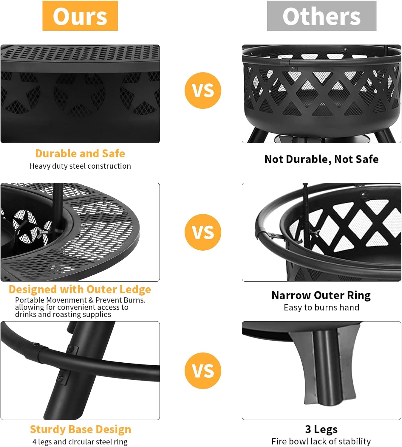 Hykolity 35 Inch Fire Pit with 2 Cooking Grate & Charcoal Pan