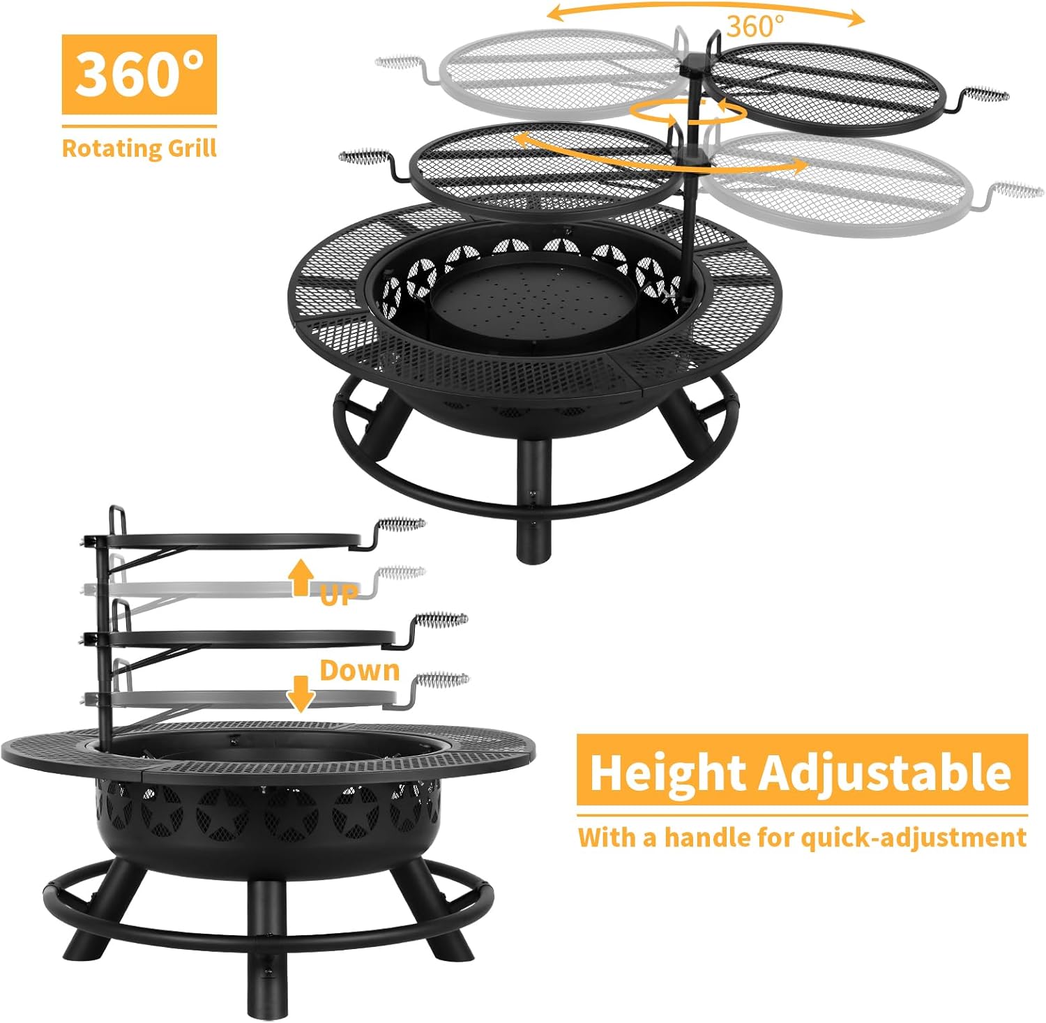 Hykolity 35 Inch Fire Pit with 2 Cooking Grate & Charcoal Pan