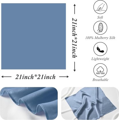 Blue Mulberry Silk Lightweight Square Scarf - 21 inches