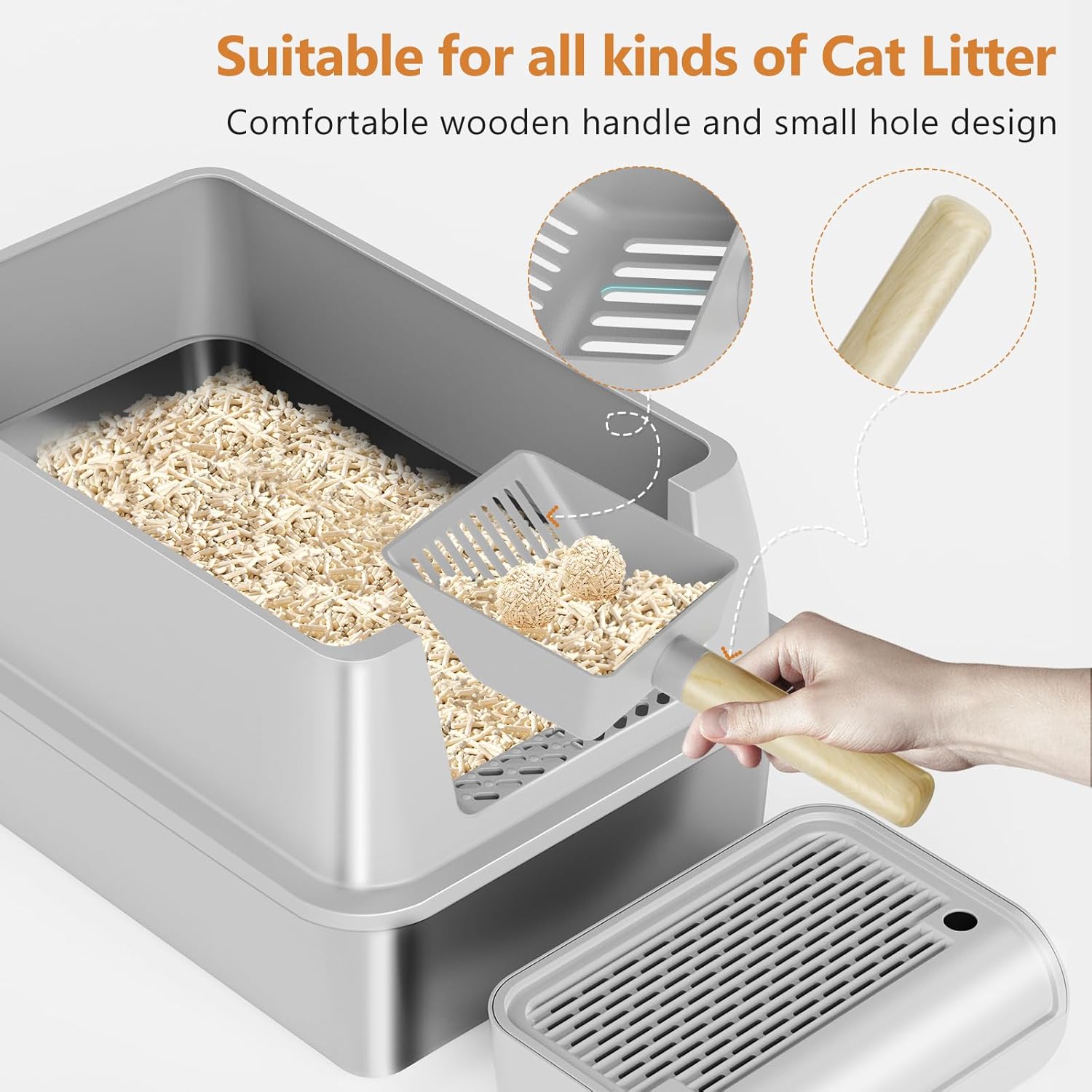 OKSOTY Stainless Steel Cat Litter Box with Lid, XL Extra Large Litter Box