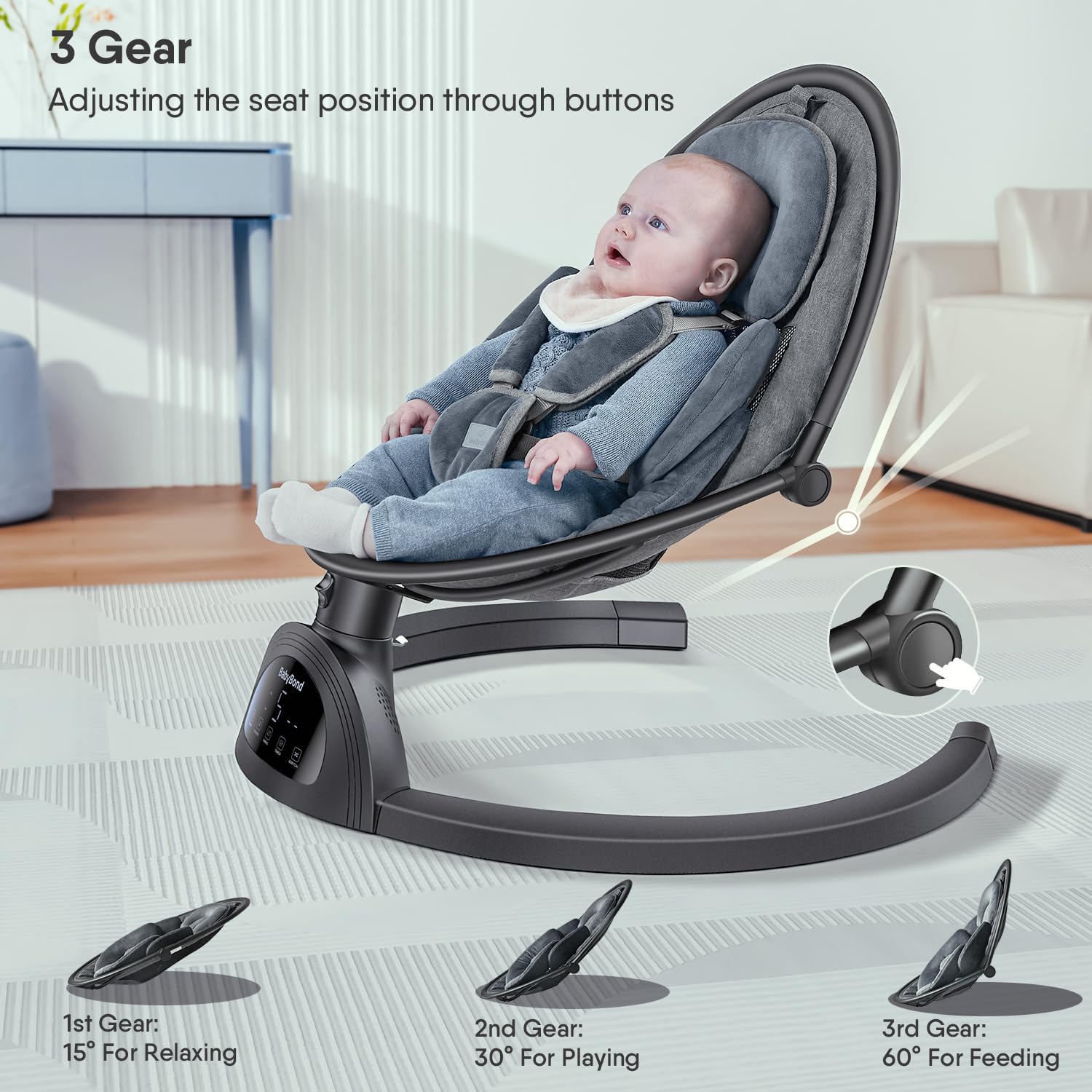 BabyBond Baby Swings for Infants, Bluetooth Infant Swing with Music Speaker, 3 Seat Positions