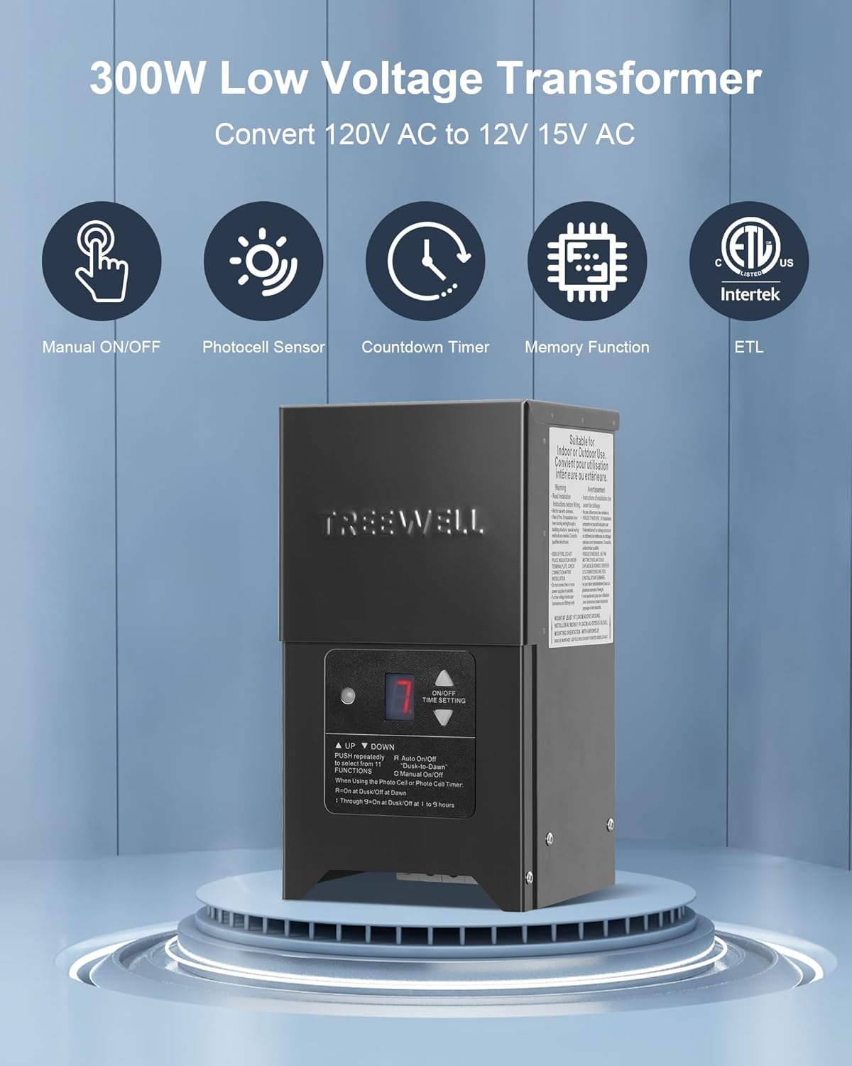 Treewell Outdoor Landscape Lighting Transformer with Photocell Sensor & Timer