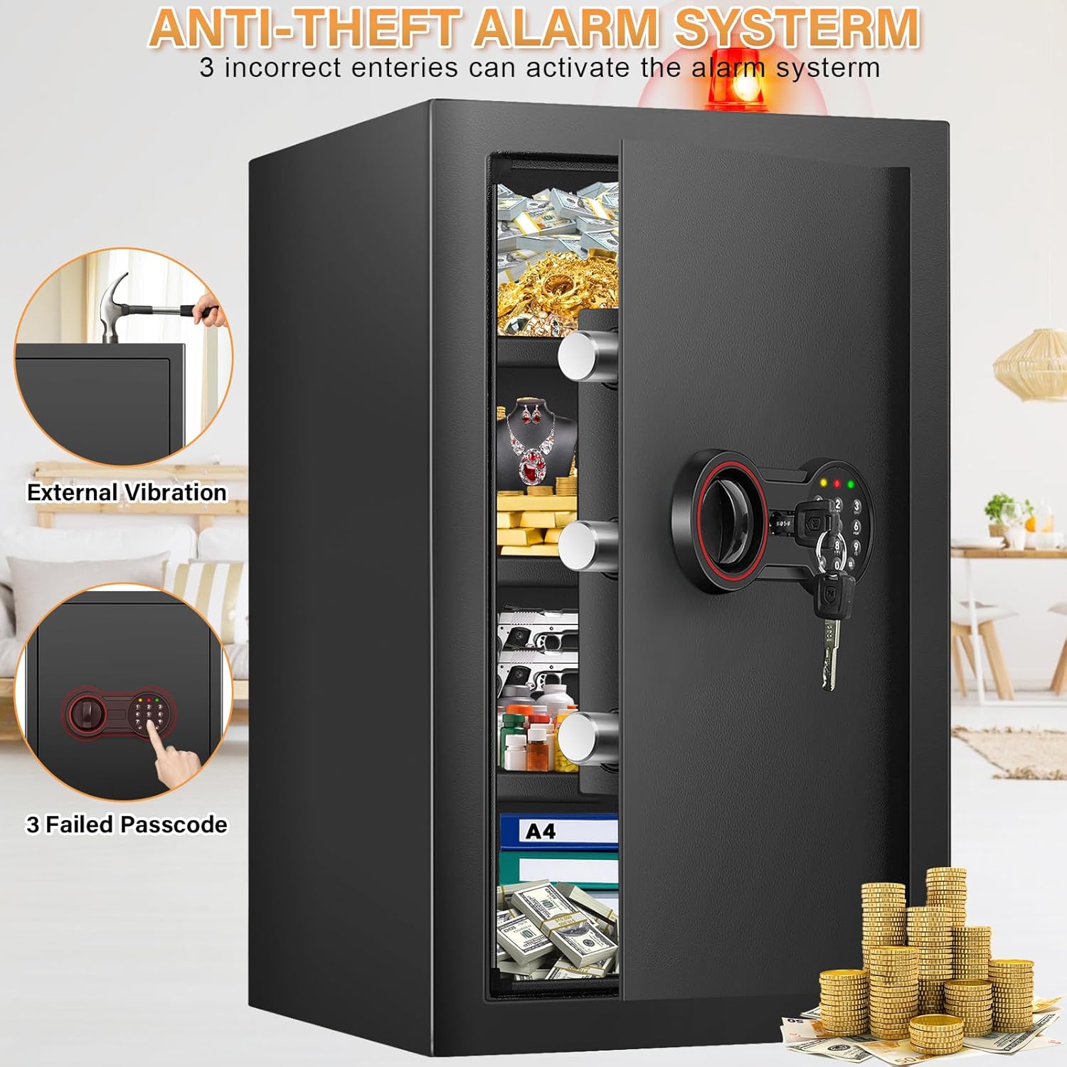 Bukumo Anti-theft Fireproof Safe Box with Programmable Keypad