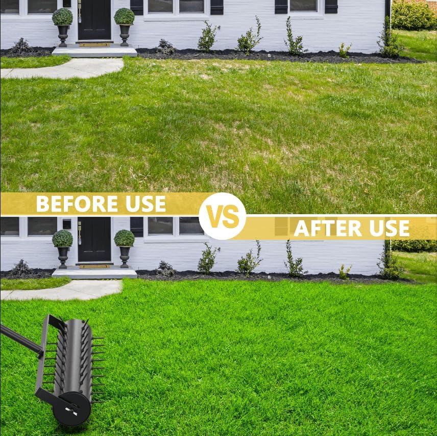 Evtmag 22 inch Lawn Aerator Heavy Duty Rolling Lawn Aerator Tool