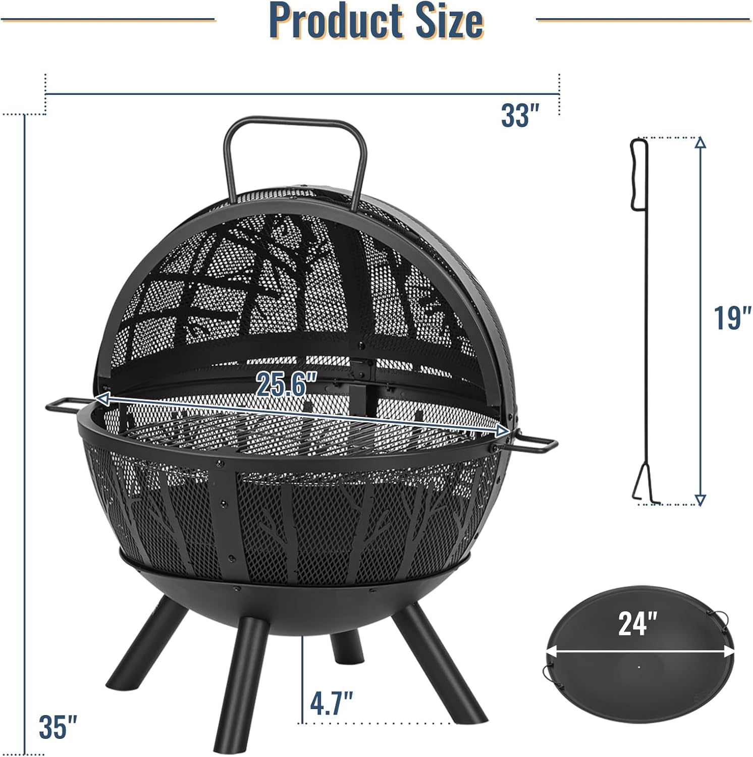 Panovue 35 Inch Wood Burning Fire Pit with BBQ Grill