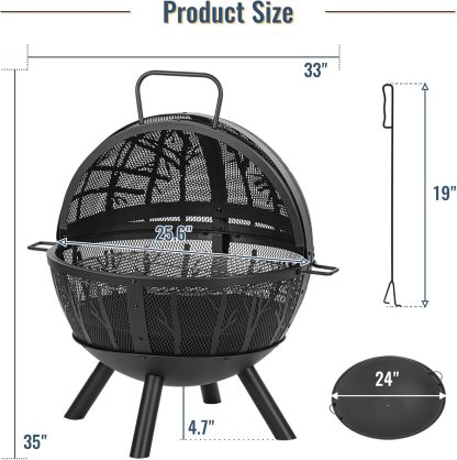 Panovue 35 Inch Wood Burning Fire Pit with BBQ Grill