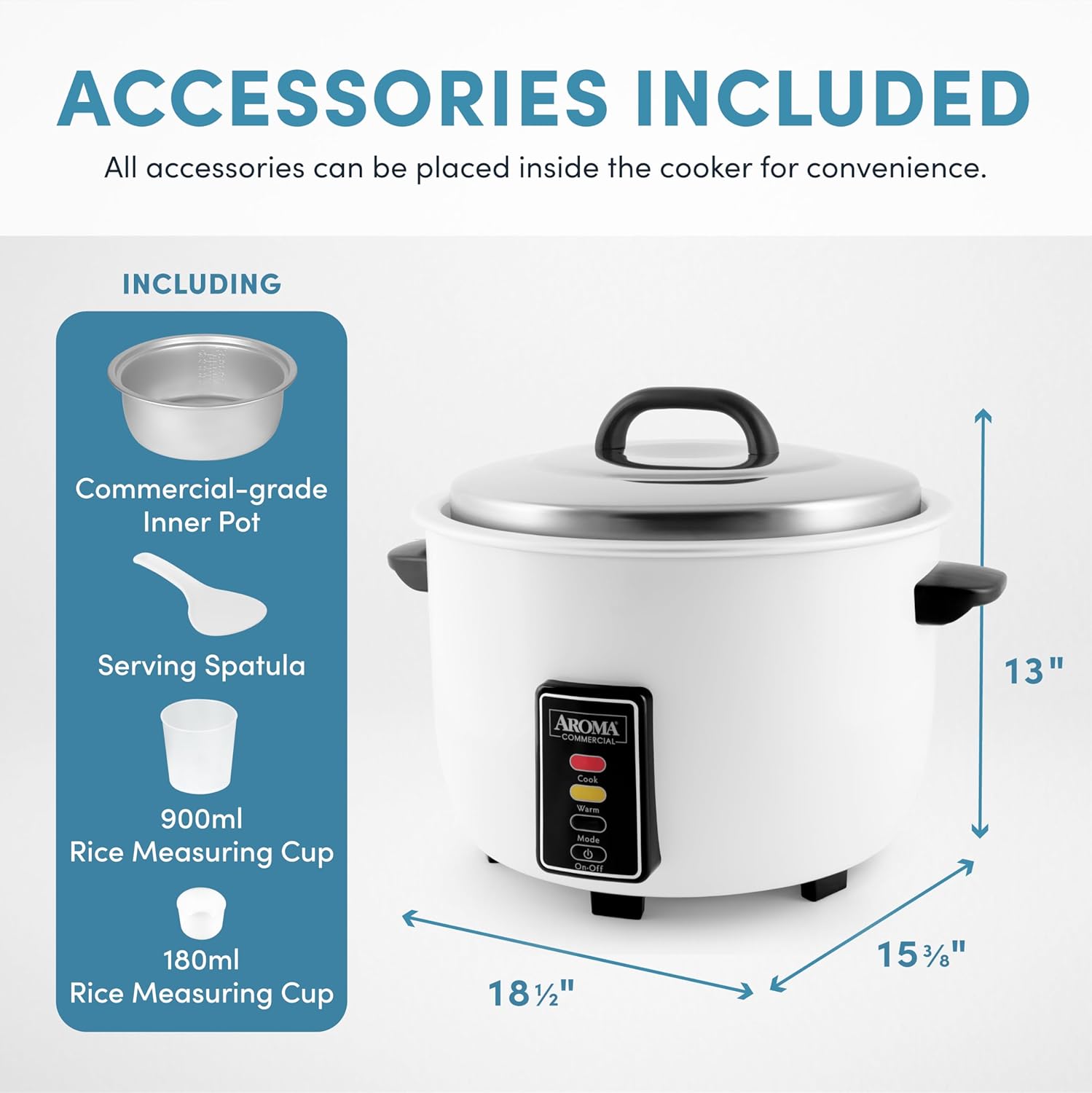 Aroma Housewares 60-Cup Commercial Rice Cooker, White