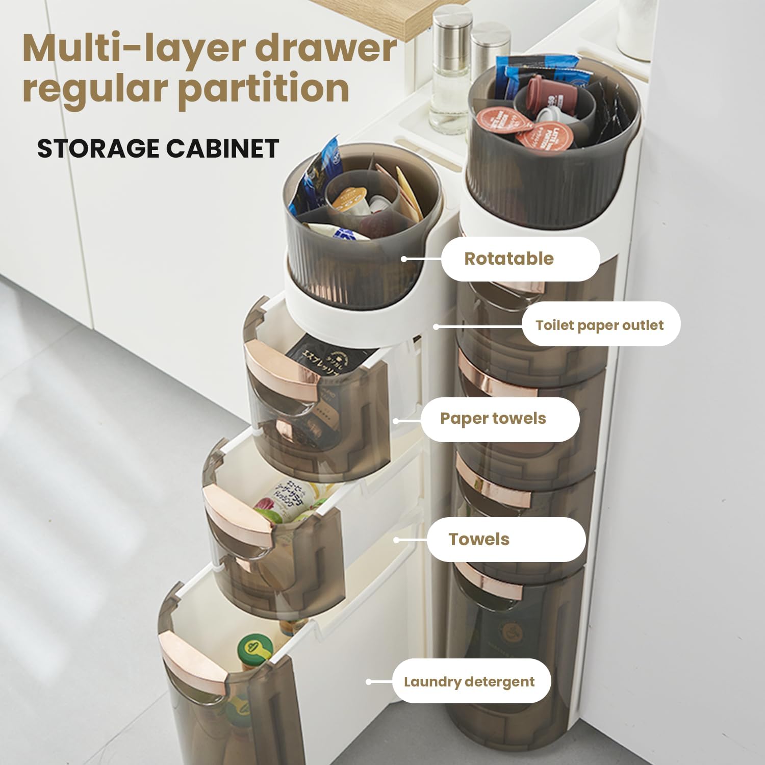 IKBAOME Slim Bathroom Storage Cabinet, 3-Tiers No-Assembly