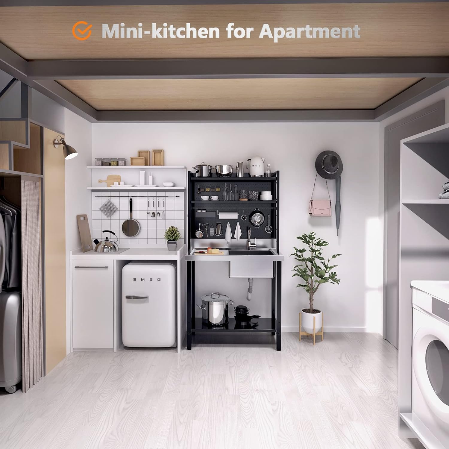 VINGLI Commercial Sink with Drainboard and Adjustable Shelves Pegboard
