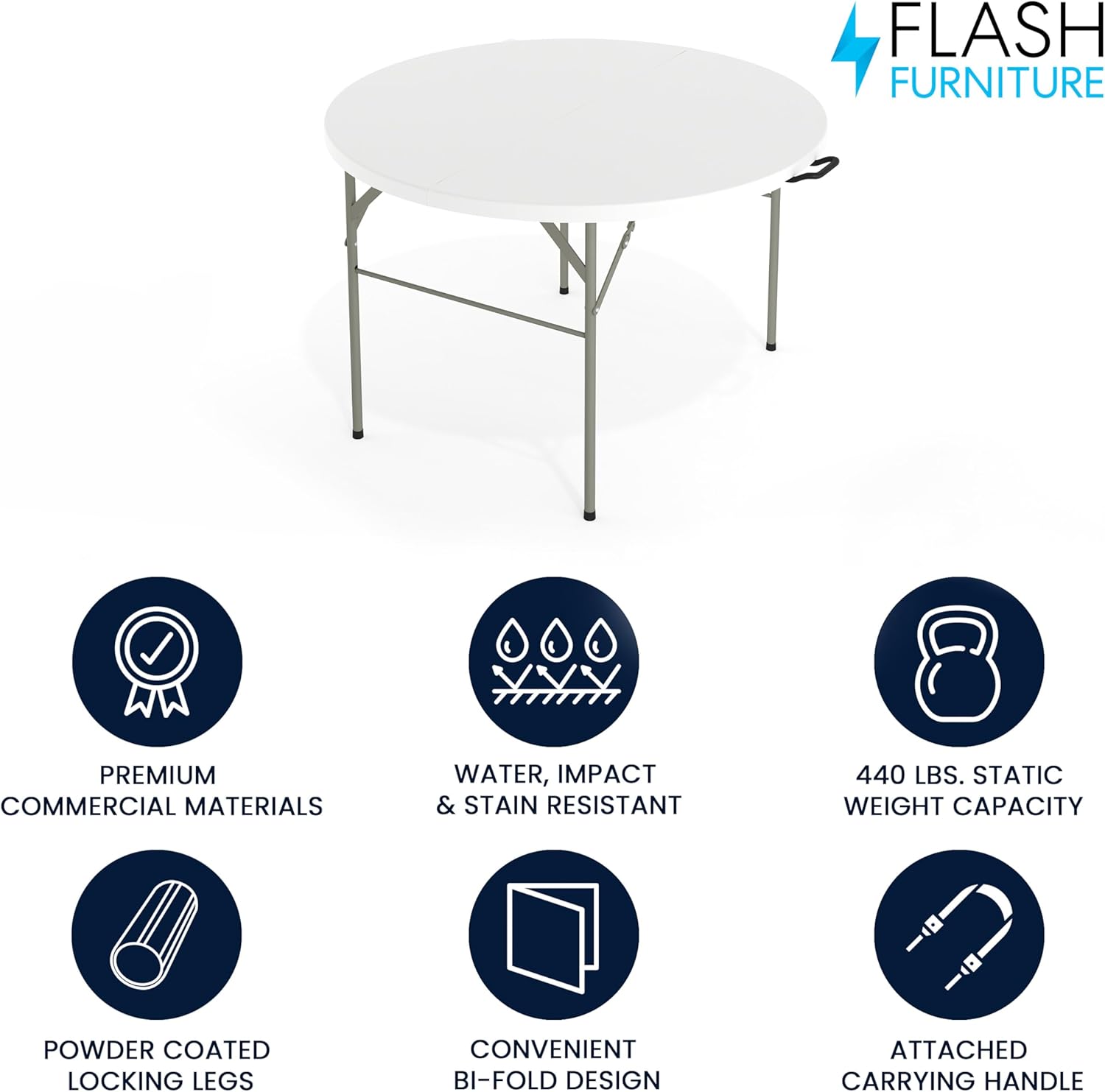Flash Furniture Round Plastic Folding Event Table with Carrying Handle
