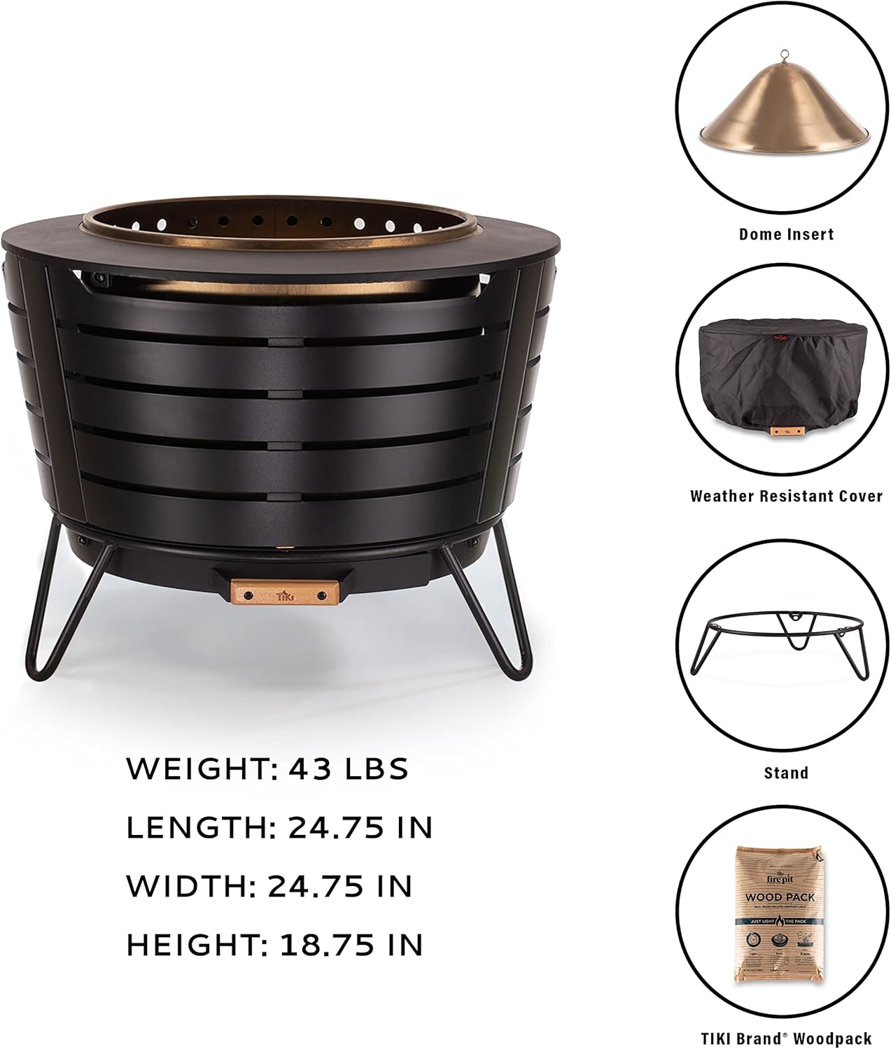 TIKI Brand Smokeless 25 in. Patio Fire Pit, Wood Burning Outdoor Fire Pit