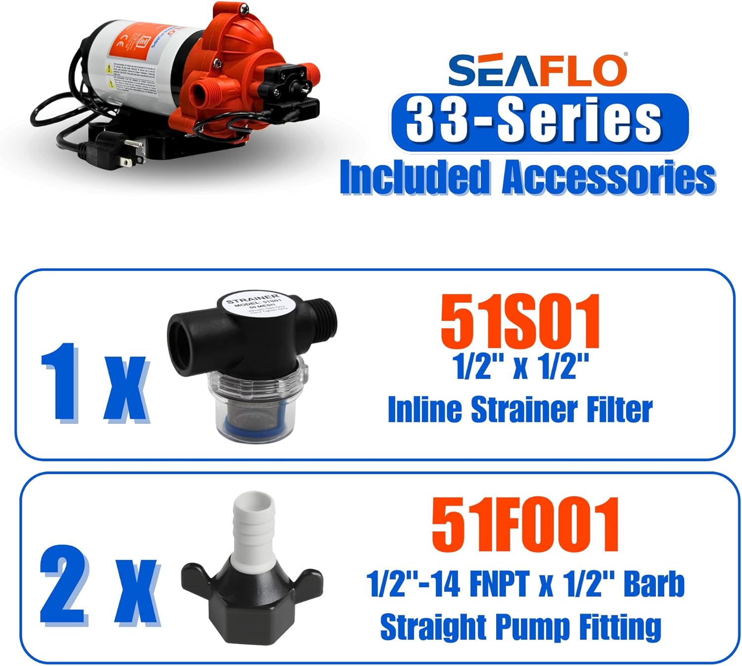 SEAFLO 33-Series Water Pressure Pump, Self Priming, Smart Pressure Switch