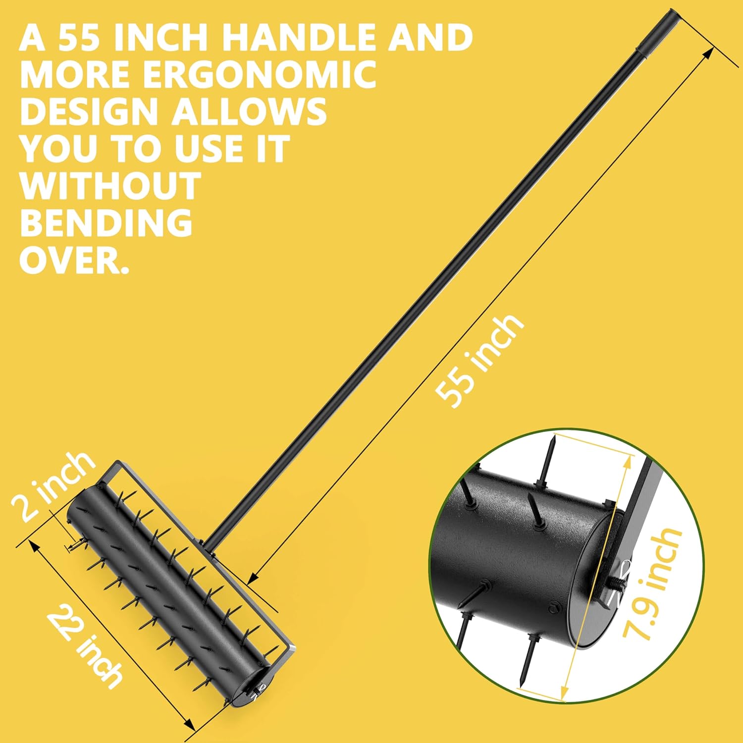Evtmag 22 inch Lawn Aerator Heavy Duty Rolling Lawn Aerator Tool