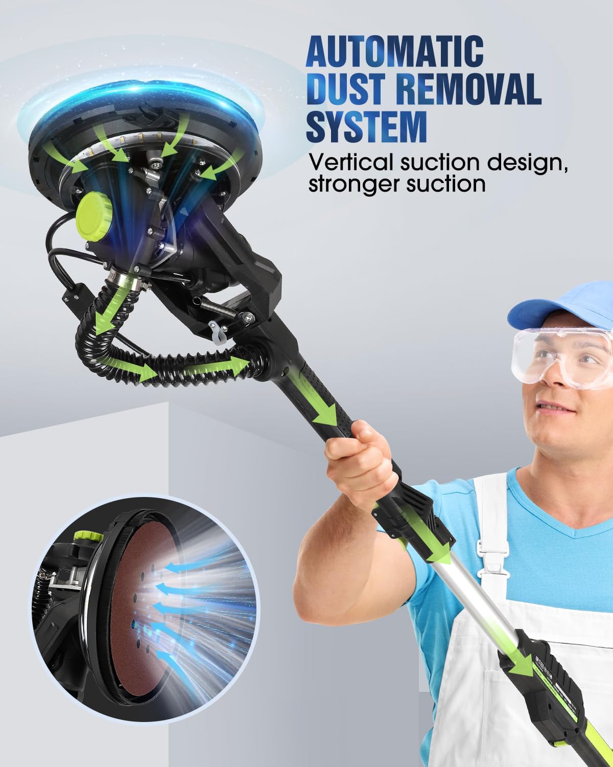 MYTOL Electric Drywall Sander with Vacuum Dust Collection, LED Light, 6 Variable Speed