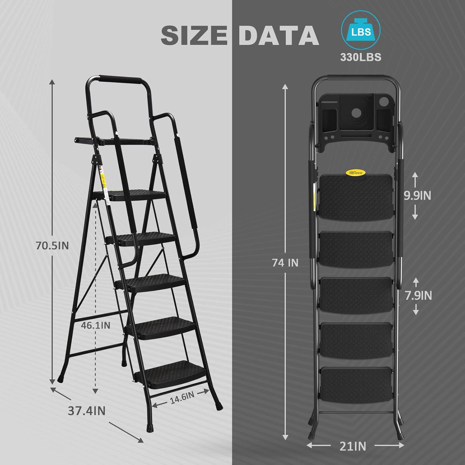 HBTower 5 Step Ladder, Folding Step Stool with Wide Anti-Slip Pedal, Sturdy Steel Ladder