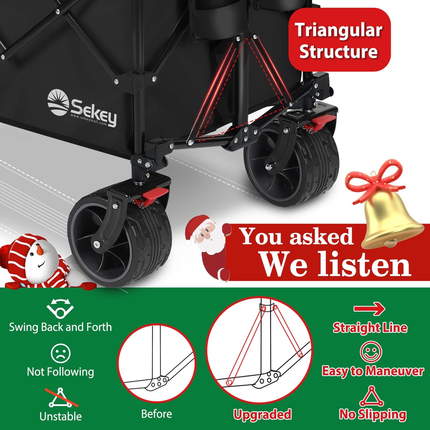 Sekey 48''L Collapsible Foldable Extended Wagon with Big All-Terrain Beach Wheels & Drink Holders