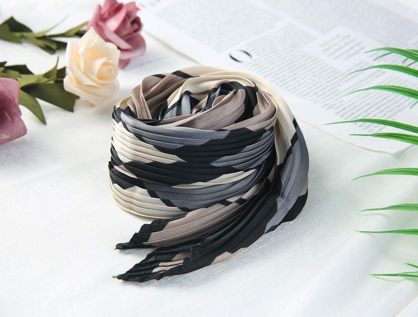 Allegra K Women's Retro Pleated Plaid Rhombus Head Neck Scarf Scarves Checkered Neckerchief