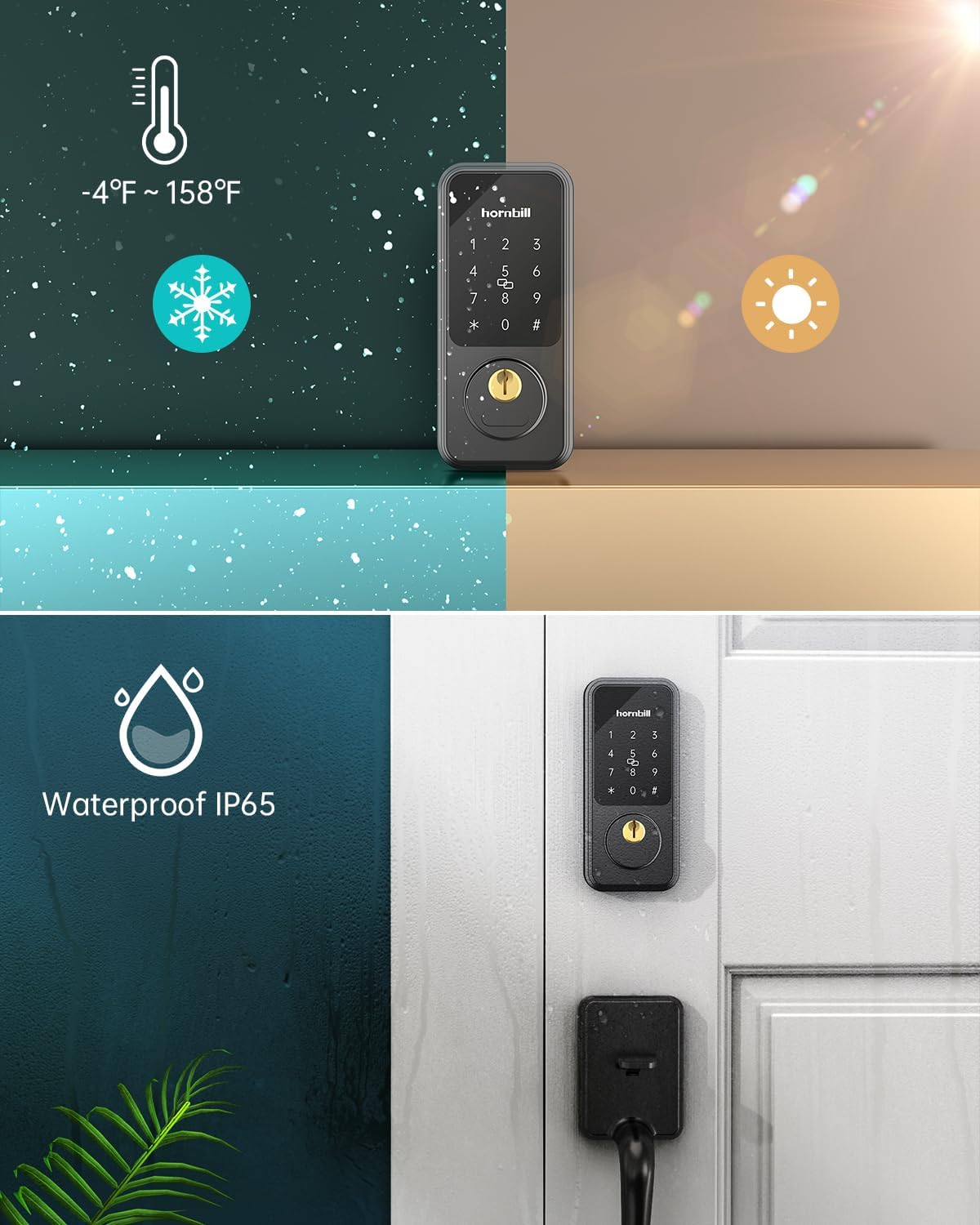 Hornbill Keyless Entry Door Lock with Handle, Digital Lock via Bluetooth APP/Keyfob/Auto Lock