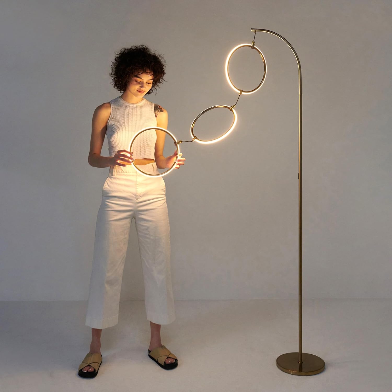 Brightech Contemporary Arc Tall Lamp with 3-Circle Ring-Style Pendant