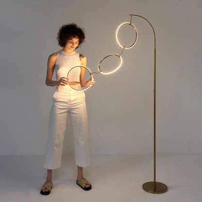 Brightech Contemporary Arc Tall Lamp with 3-Circle Ring-Style Pendant