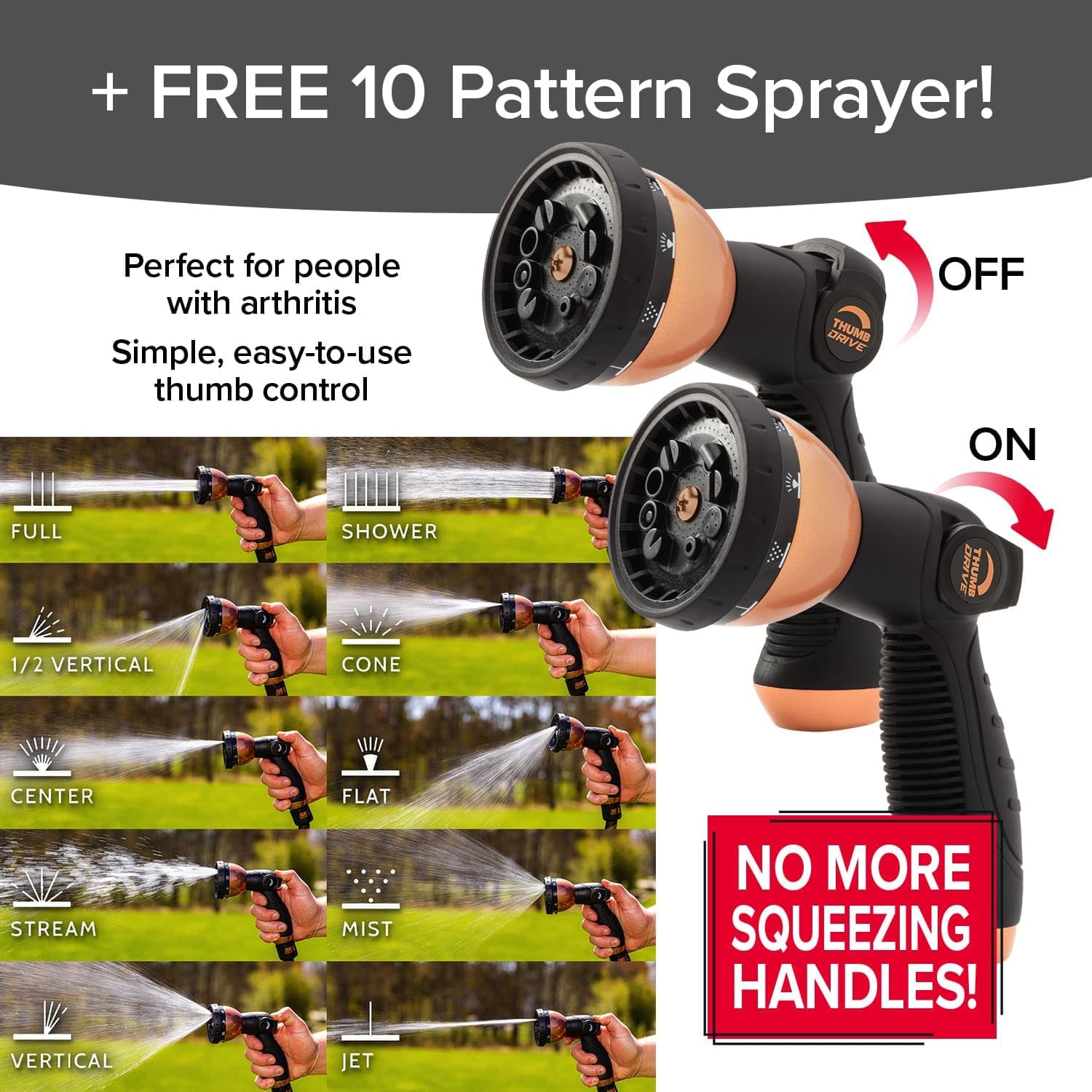 Pocket Hose Copper Bullet Expandable Garden Hose with 10 Pattern Thumb Spray