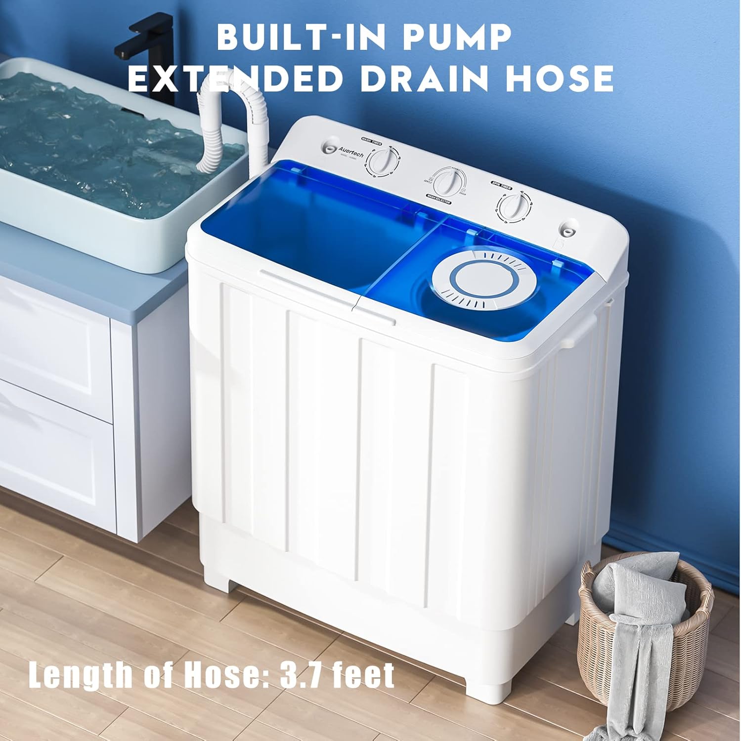 Auertech Portable 28lbs Twin Tub Washer Mini Compact Laundry Machine with Drain Pump