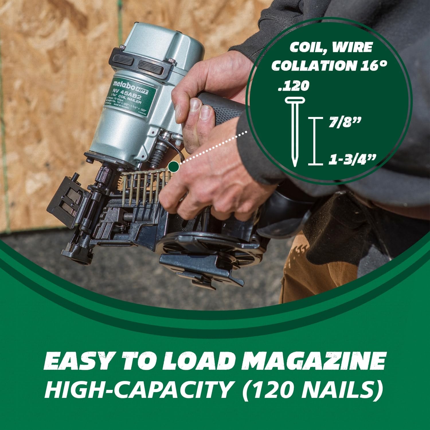 Metabo HPT Roofing Nailer Pro-preferred Pneumatic Power Nailers in Roofing tools