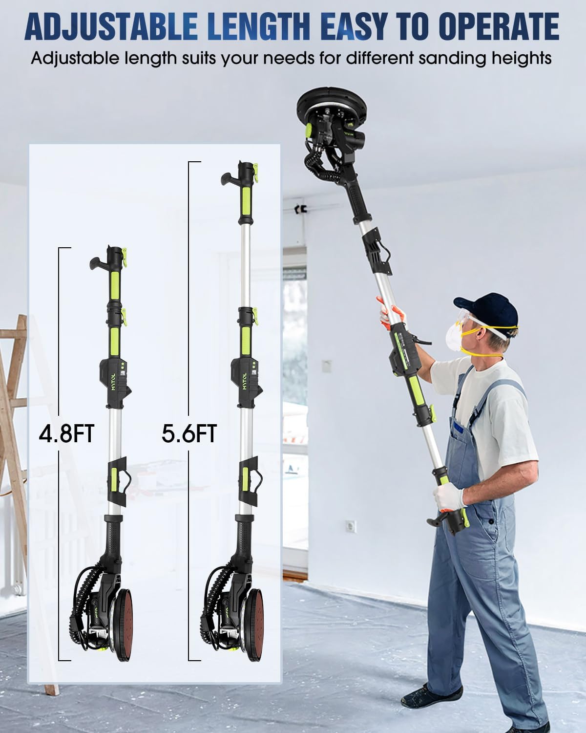 MYTOL Electric Drywall Sander with Vacuum Dust Collection, LED Light, 6 Variable Speed