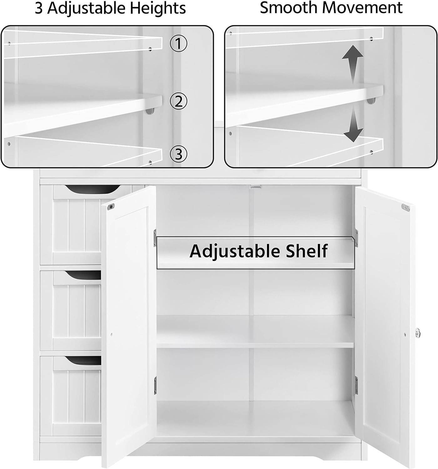Topeakmart Bathroom Free-Standing Floor Cabinet with 4 Drawers and 2 Doors