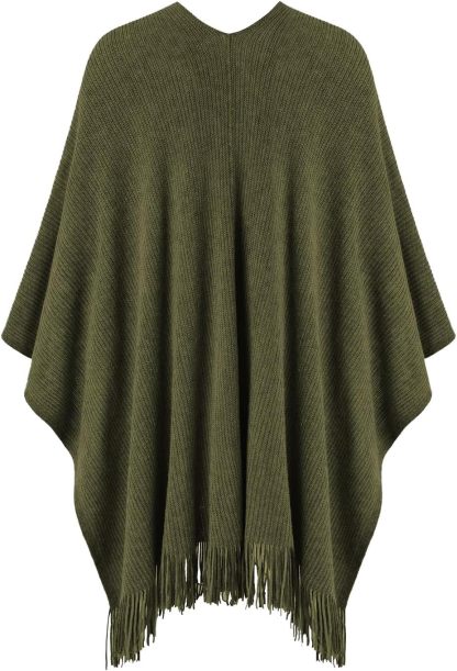 Army Green Women's Knitted Lightweight Cardigan Shawl with Pockets