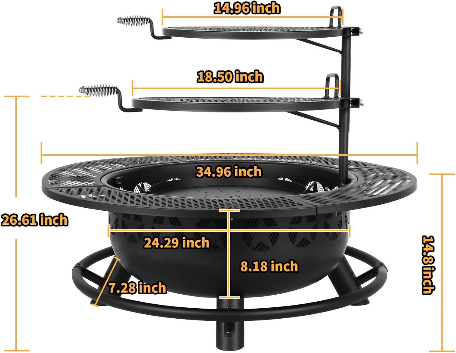 Hykolity 35 Inch Fire Pit with 2 Cooking Grate & Charcoal Pan