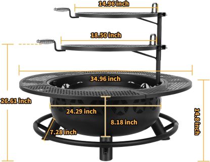 Hykolity 35 Inch Fire Pit with 2 Cooking Grate & Charcoal Pan