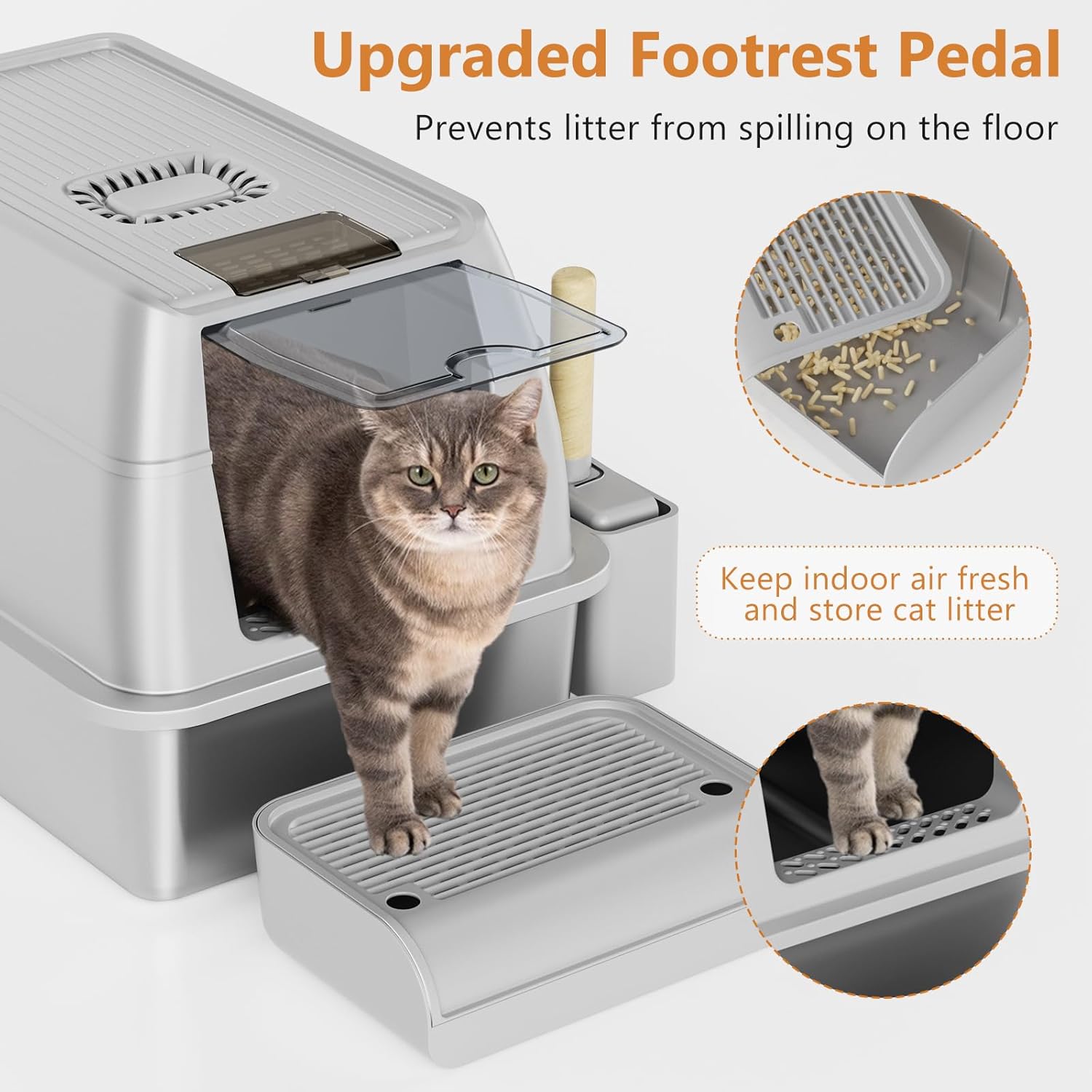 OKSOTY Stainless Steel Cat Litter Box with Lid, XL Extra Large Litter Box