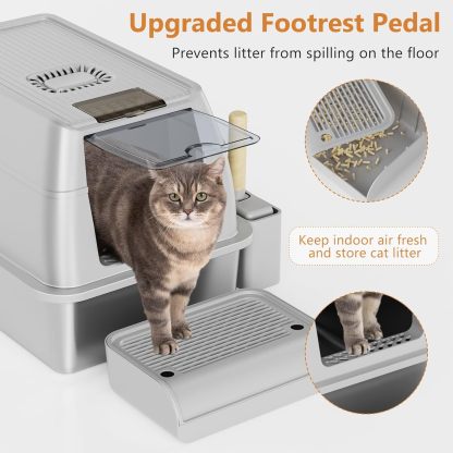 OKSOTY Stainless Steel Cat Litter Box with Lid, XL Extra Large Litter Box