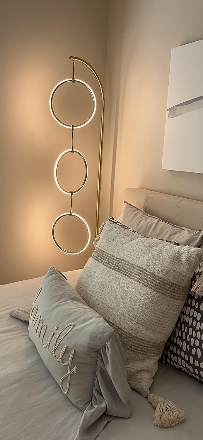 Brightech Contemporary Arc Tall Lamp with 3-Circle Ring-Style Pendant