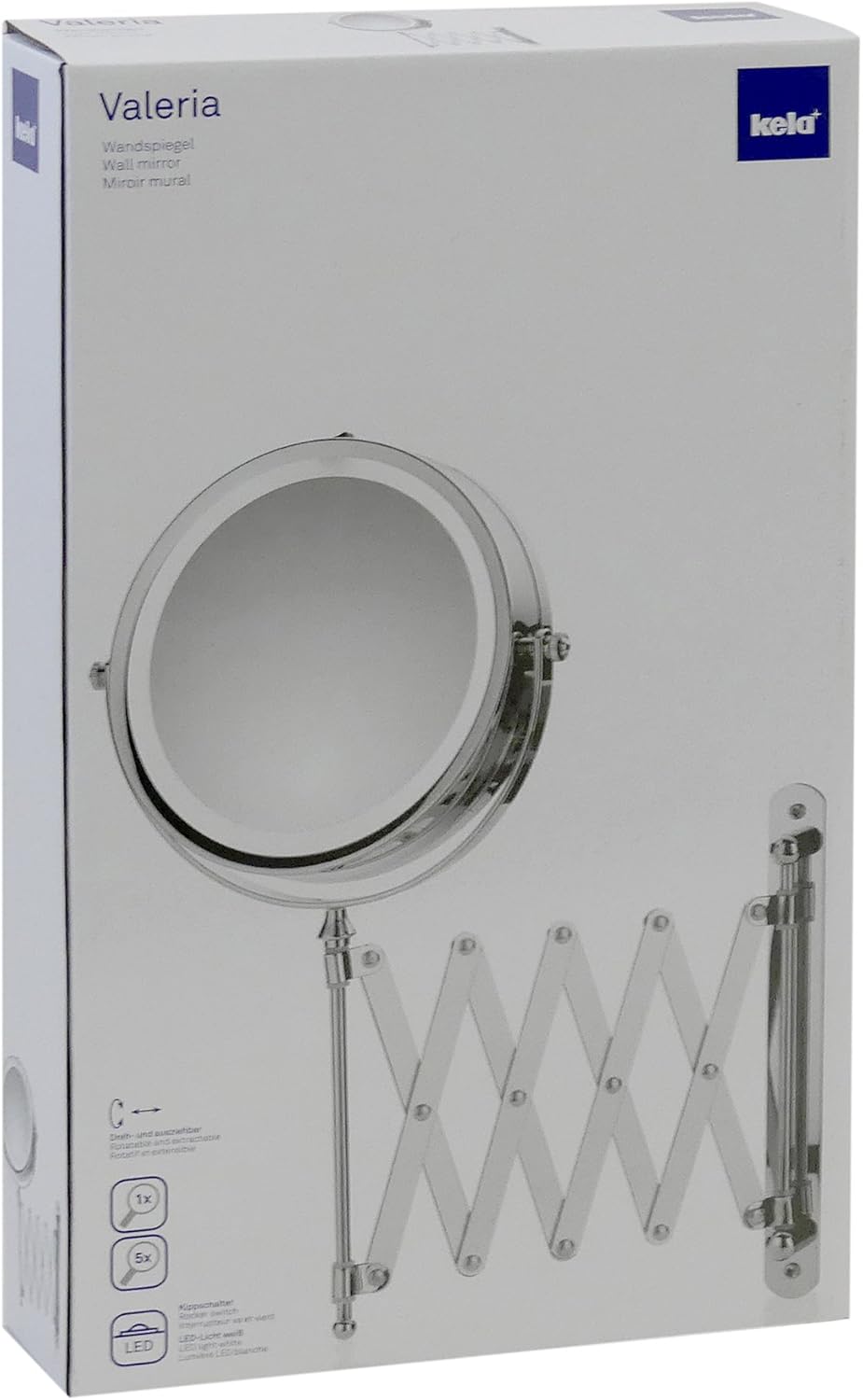 kela Valeria Wall Cosmetic Mirror with LED Lighting Extendible