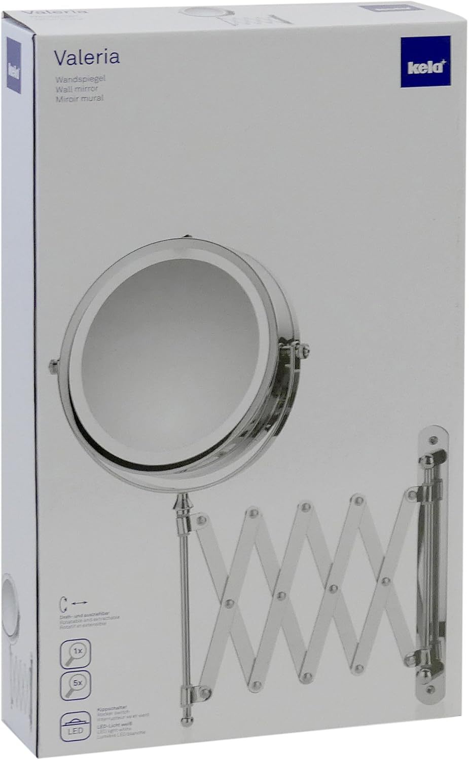 kela Valeria Wall Cosmetic Mirror with LED Lighting Extendible
