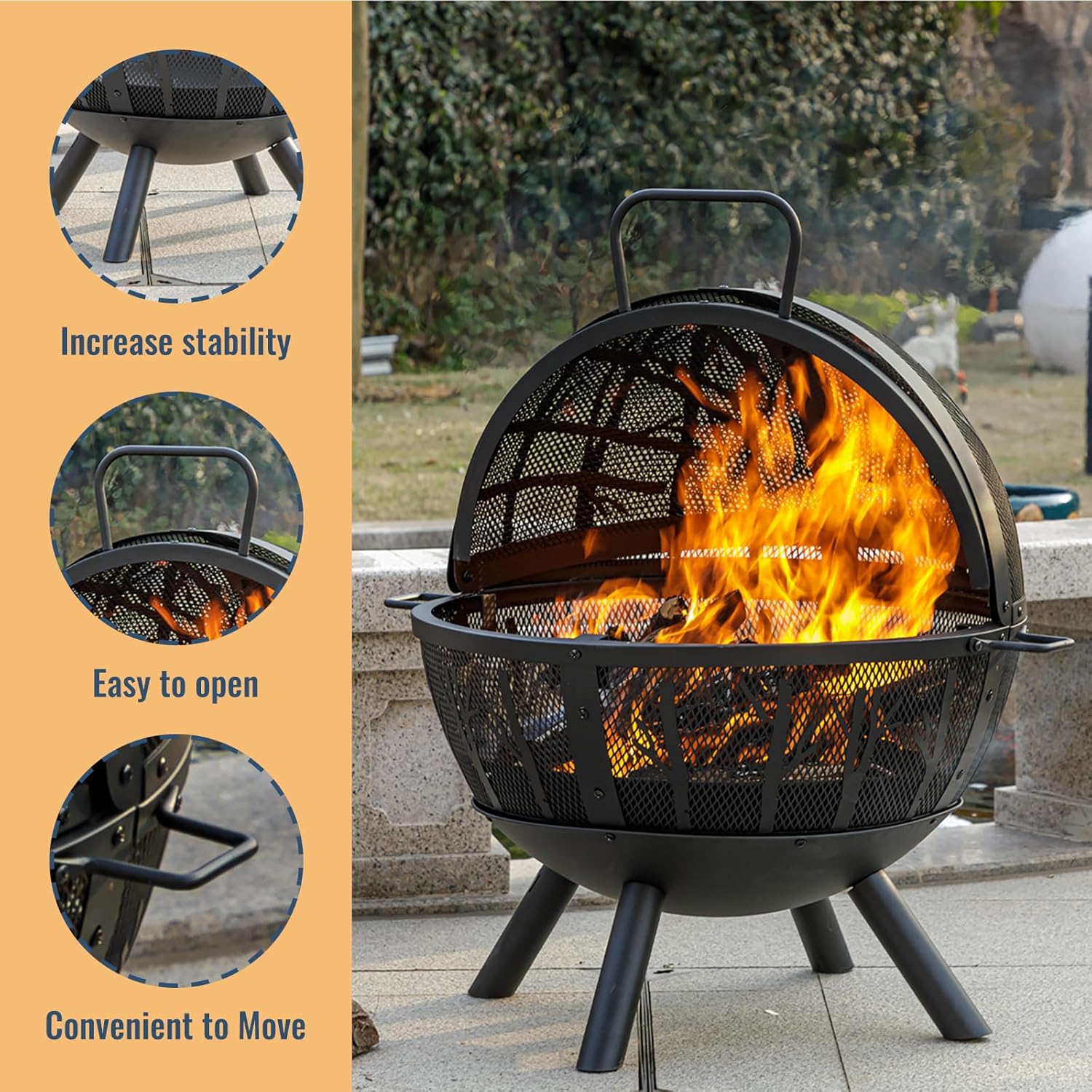 Panovue 35 Inch Wood Burning Fire Pit with BBQ Grill