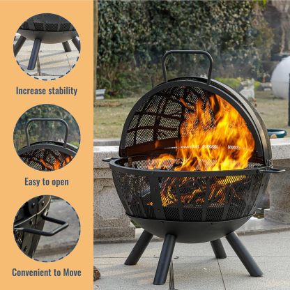 Panovue 35 Inch Wood Burning Fire Pit with BBQ Grill