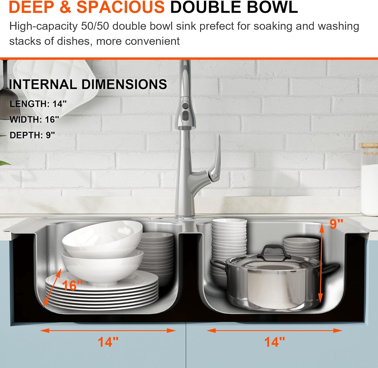 Blenzia 33 Inch Double Bowl Kitchen Sink Topmount Stainless Steel