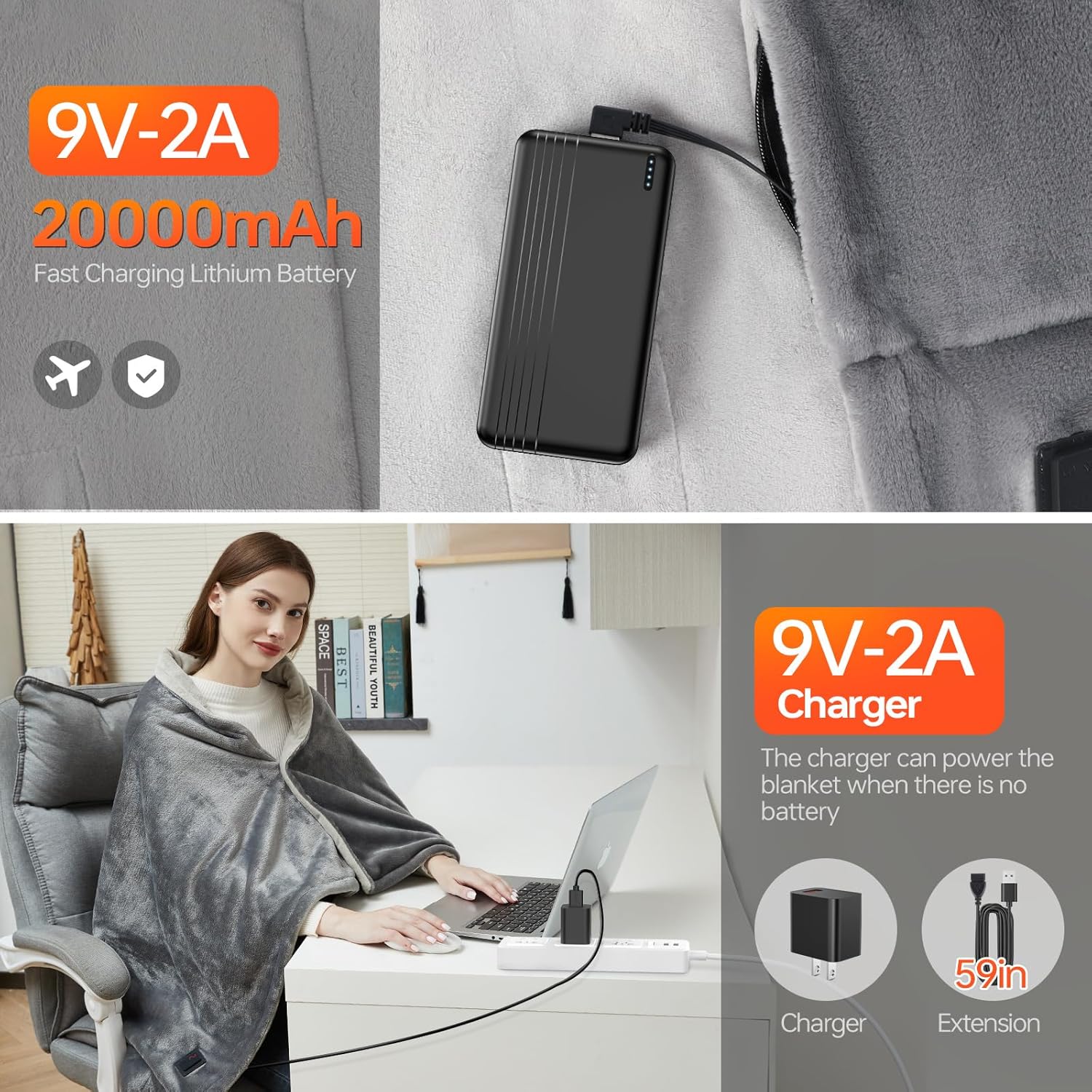 New Fi USB Heated Blanket with 3 Heating Levels & Timing Function