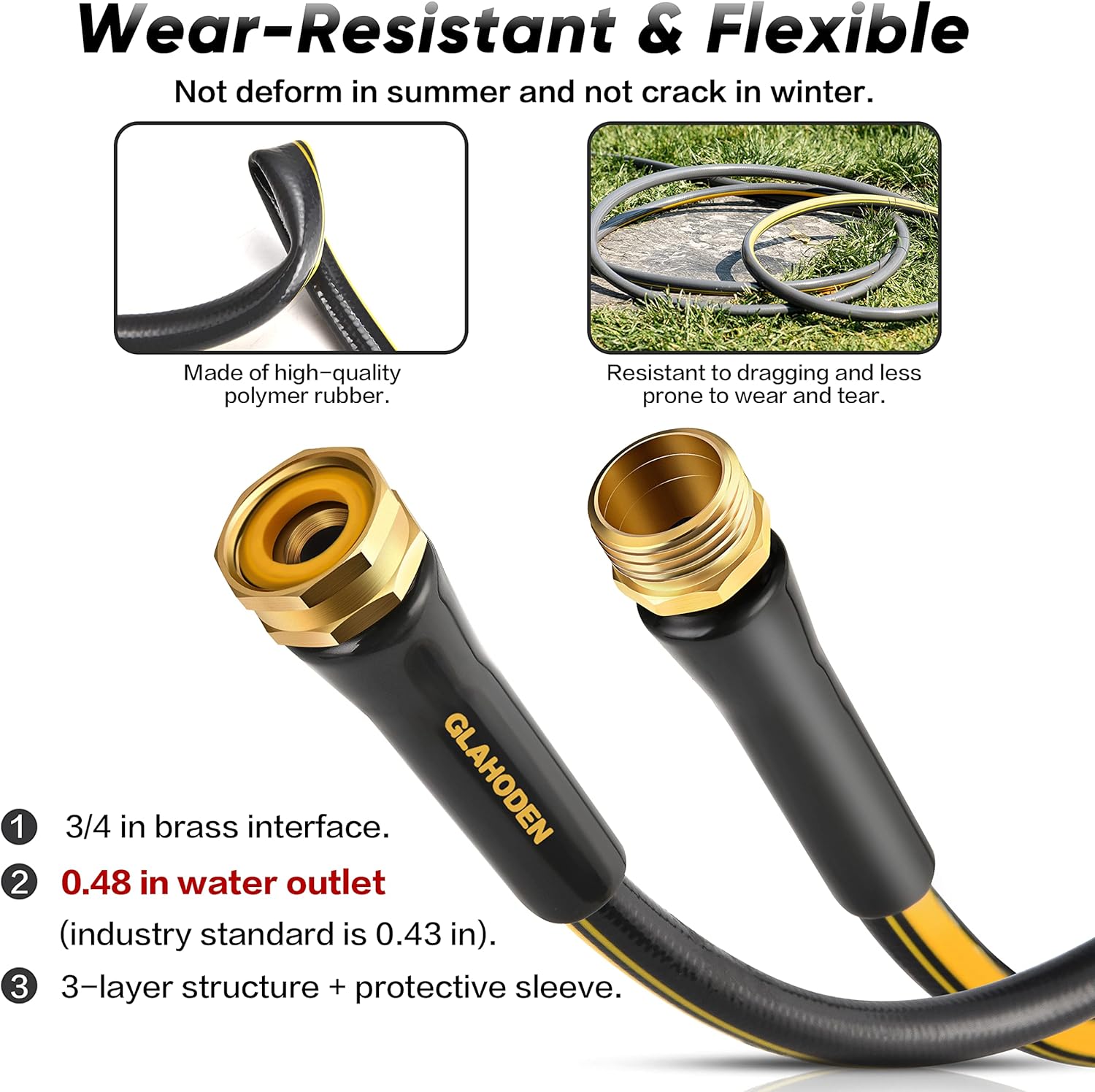Glahoden Retractable Garden Hose Reel Brass Fitting 9 Pattern Nozzle