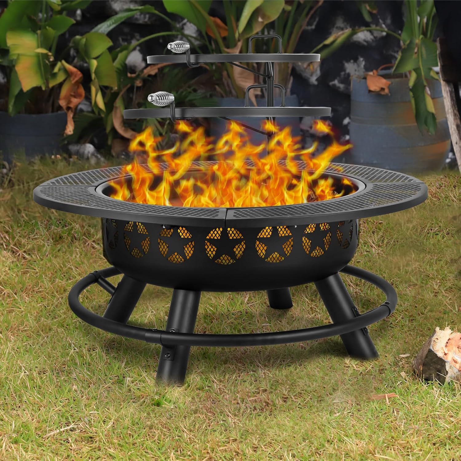 Hykolity 35 Inch Fire Pit with 2 Cooking Grate & Charcoal Pan