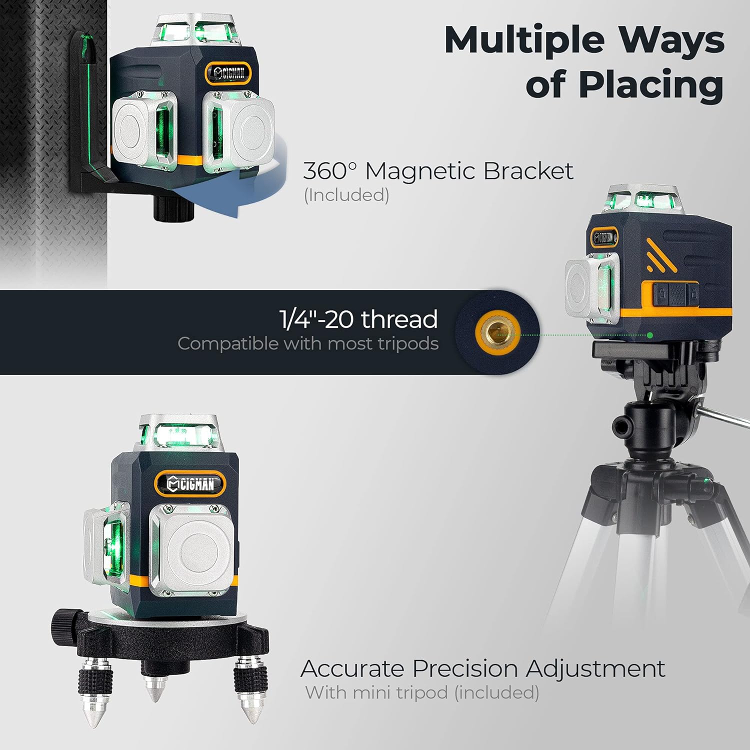CIGMAN Laser Level Self Leveling 3x360° 3D Green Cross Line
