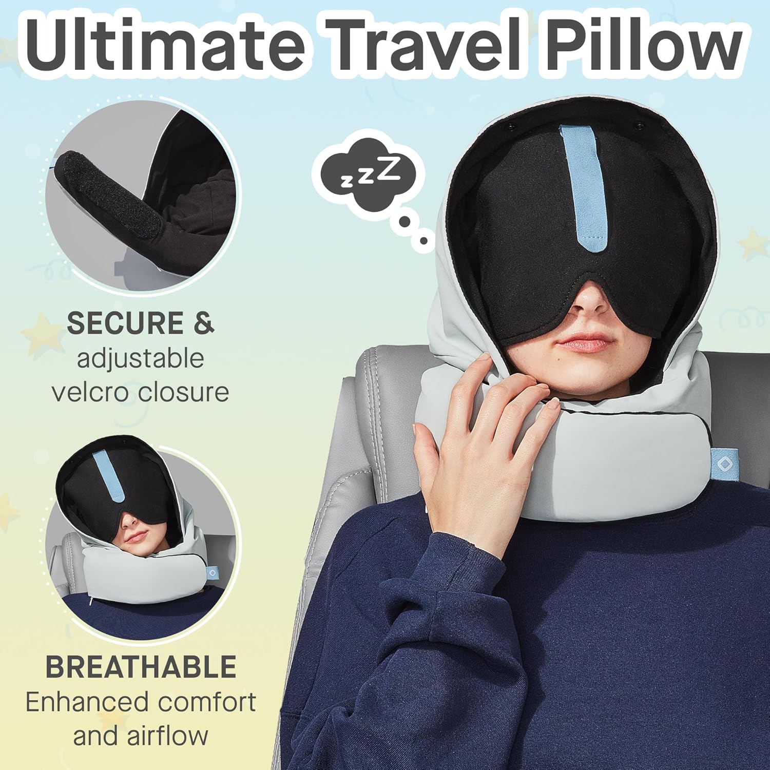 PLUTO Premium Travel Neck Pillow with Adjustable Velcro