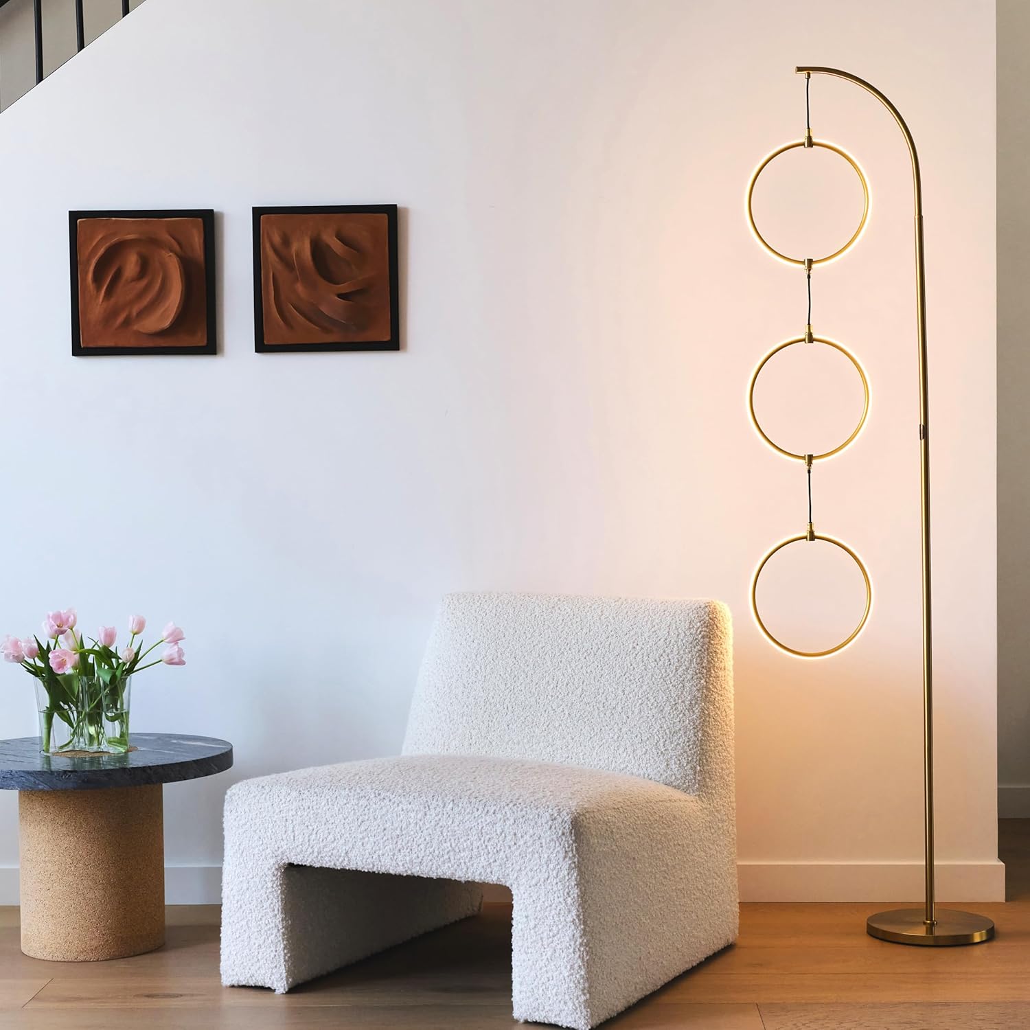 Brightech Contemporary Arc Tall Lamp with 3-Circle Ring-Style Pendant