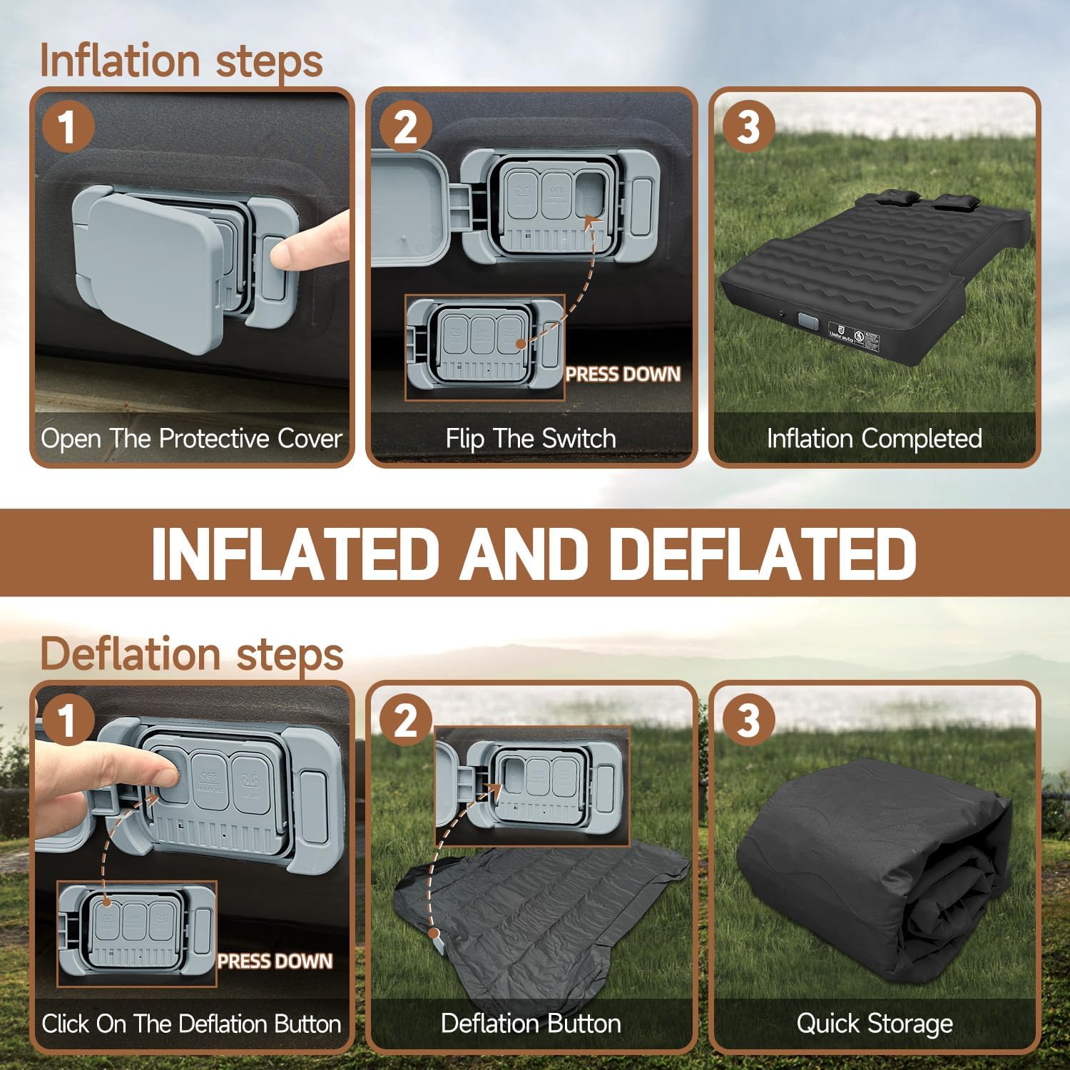 Umbrauto Truck Bed Air Mattress Inflate and Deflate with Rechargeable