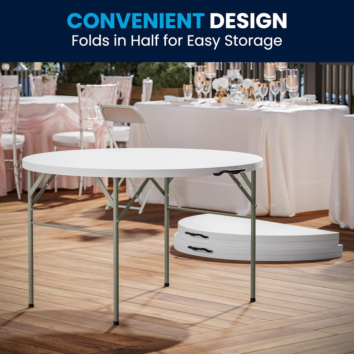 Flash Furniture Round Plastic Folding Event Table with Carrying Handle