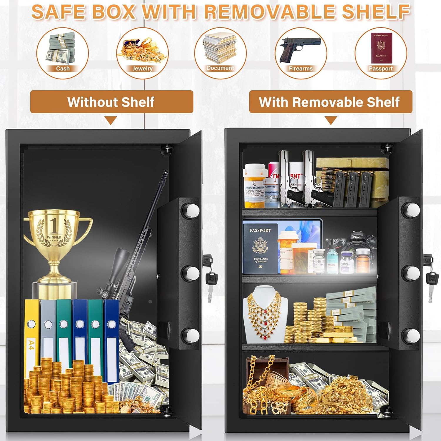 Bukumo Anti-theft Fireproof Safe Box with Programmable Keypad