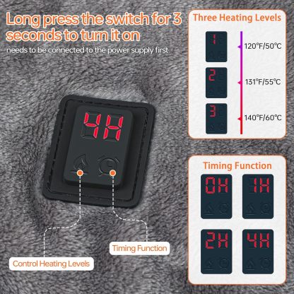 New Fi USB Heated Blanket with 3 Heating Levels & Timing Function